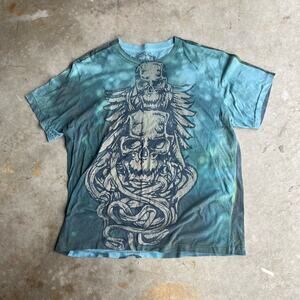 y2k mallgoth green blue all‎ over print skeleton skull tee  tye dye mens 2xl